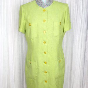 1980s Vintage Size Medium/Large Pistachio Green Utility Style Midi Dress
